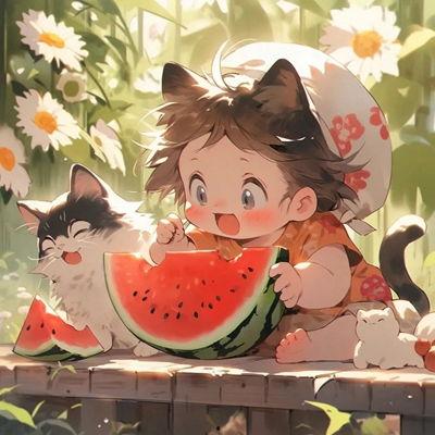 网红吃瓜动漫头像图片高清,带你领略二次元美食风潮